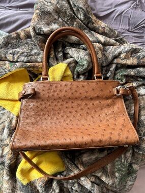 Suarez Cognac Brown Ostrich-Style Satchel